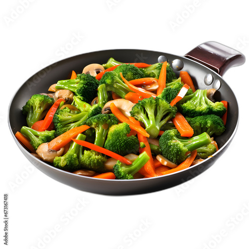 Vegetables in a stir-fry isolated on transparent or white background, png