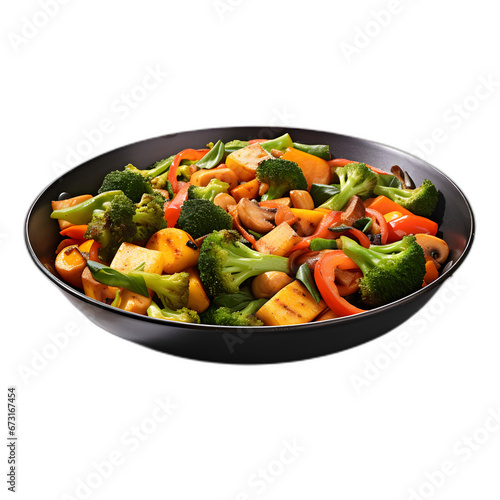 Vegetables in a stir-fry isolated on transparent or white background, png