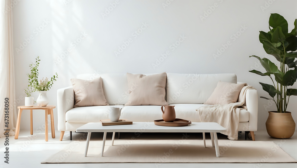 © ABDELILAH - a living room with a white couch and a coffee table