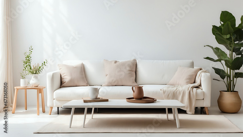 a living room with a white couch and a coffee table photo