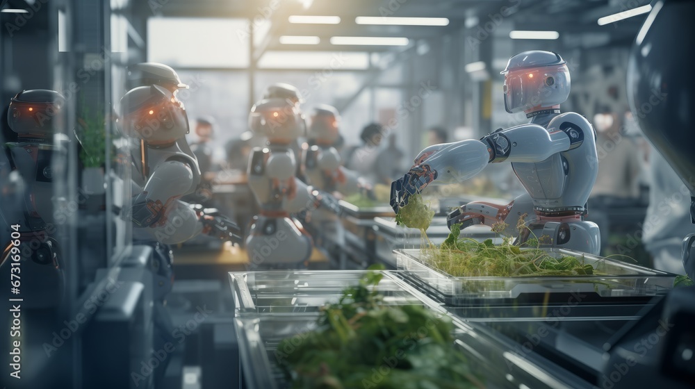 AI robots working at a factory AI robots working at a factory