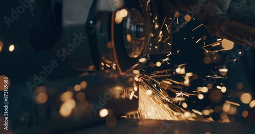 Worker Using Industrial Grinder Metalwork Industry