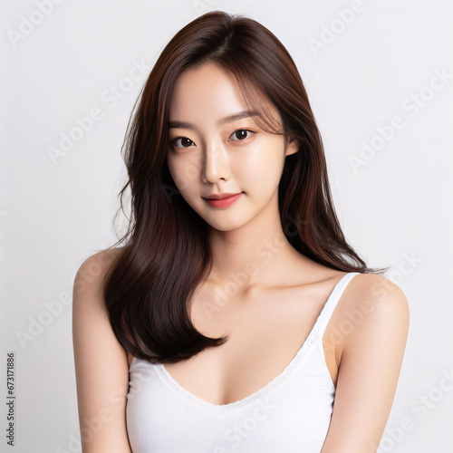 A beautiful young Korean beauty on a white background