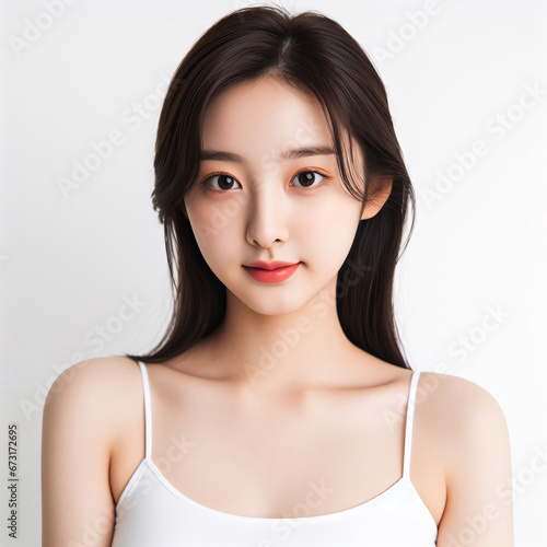 A beautiful young Korean beauty on a white background