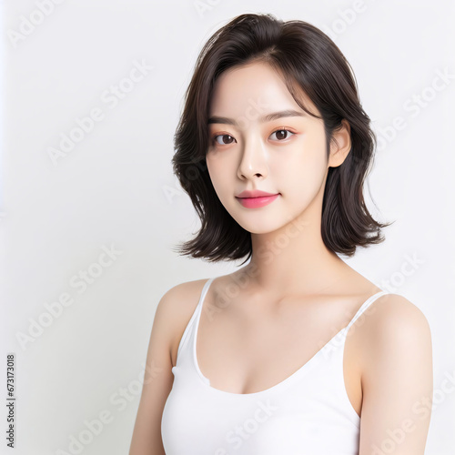 A beautiful young Korean beauty on a white background