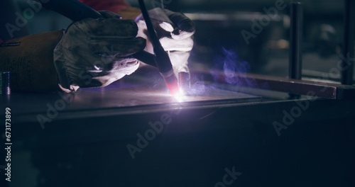 Worker Welding Steel At Metal Industry Metalwork Sparks