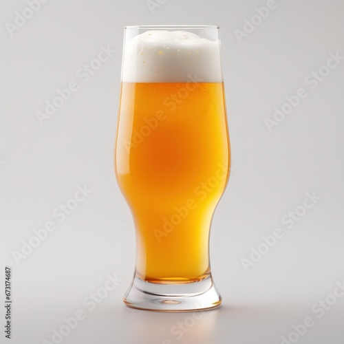 Glass of cold beer with foam and bubbles in the drink on a white background.