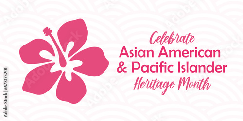 Asian American, Pacific Islander Heritage month vector banner with tropical hibiscus icon, hand drawn hawaiian flower silhouette. Greeting card, AAPI print