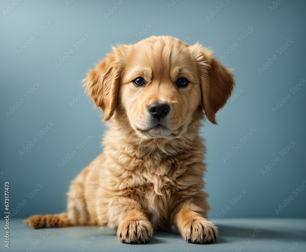 golden retriever puppy isolated on blue