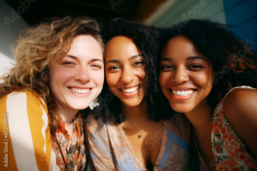 Inclusive Smiles: African American and Caucasian Girls Smiling and Gazing at Camera