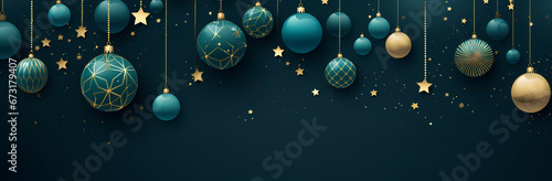 christmas decorations in a blue green color, in the style of minimalist backgrounds, dark sky-blue and gold, flat backgrounds, snow scenes, shaped canvas photo