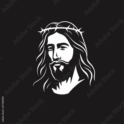 Vector illustration of Jesus Christ, Son of God, in a crown of thorns suitable for logo, sign, tattoo, sticker and other print on demand