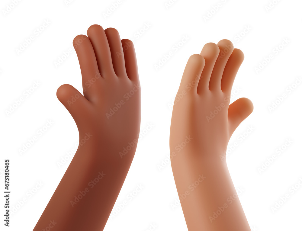 Hands of Caucasian man and black African American giving each other high five on white background. Diversity people multiethnic unity togetherness. Collaboration Business Team success concept. Hands of Caucasian man and black African American giving each other high five on white background. Diversity people multiethnic unity togetherness. Collaboration Business Team success concept.