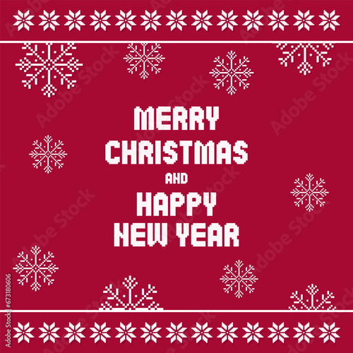 Pixel art Merry Christmas and Happy New Year card
