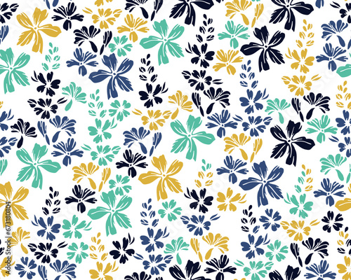 Wild field forget-me-not flowers seamless pattern vector design. Ditsy retro