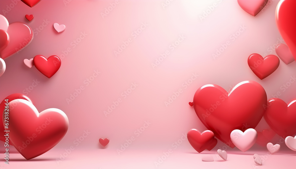 Valentine Day background. Valentines Day pink card with red hearts.