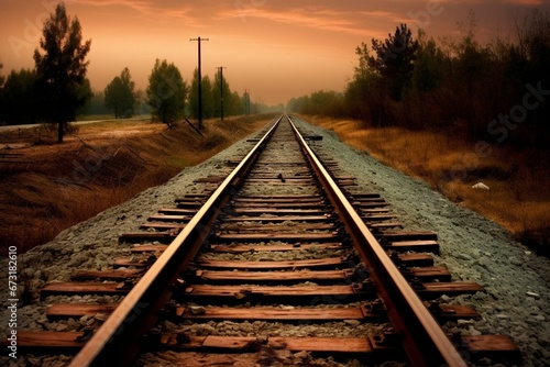 A straight railway track. Generative AI