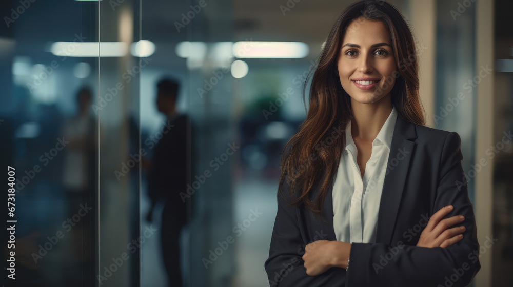 Naklejka premium Professional Businesswoman in Modern Office Setting