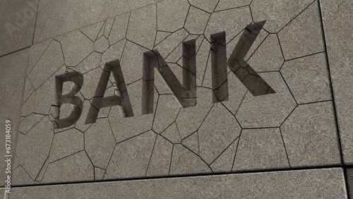 inscription bank a concrete wall. on 3D render