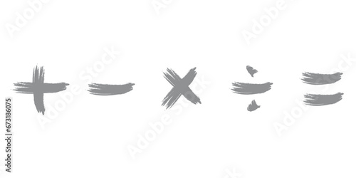 Mathematical symbol brush. Plus, minus, multiplication, division and equal hand painted. Scientific resources for teachers and students.