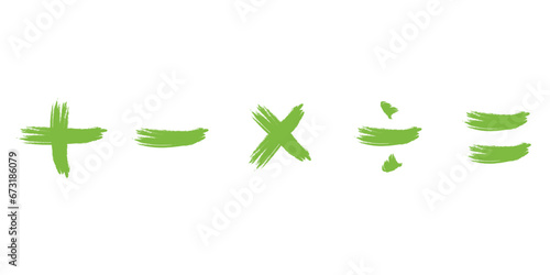 Mathematical symbol brush. Plus, minus, multiplication, division and equal hand painted. Scientific resources for teachers and students.