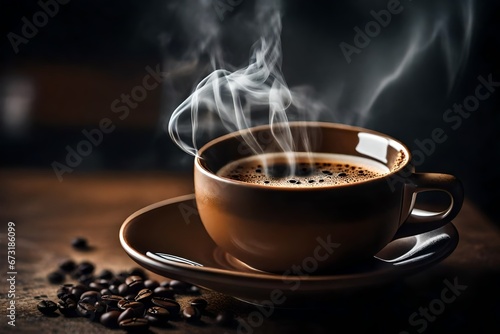 A close-up of a perfectly brewed cup of steaming coffee, with wisps of aromatic steam rising from the surface.
