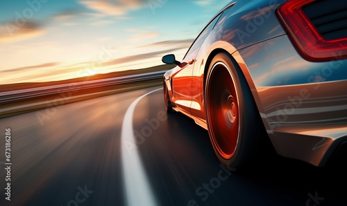 Dusk Drive: Business Car's Speeding Turn Captured in Motion. Generative ai