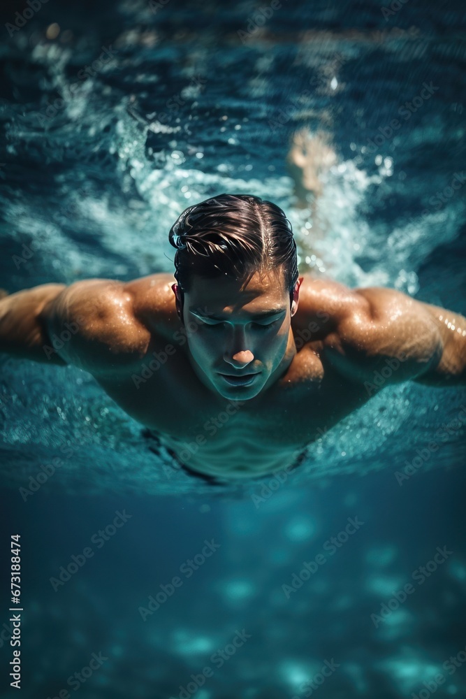 man swimming in the pool