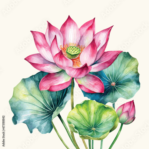 watercolor lotus flower plant vector illustration