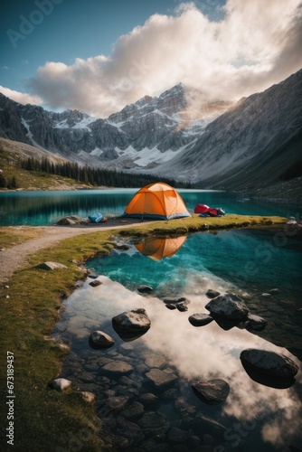 Camping in the valley, outdoor adventure with tents under the stars