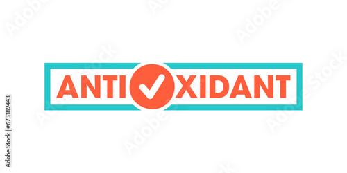 Antioxidant and check mark in turquoise frame. orange antioxidant logo