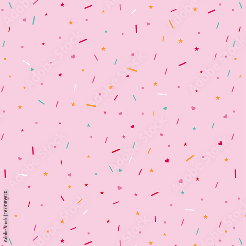 Colorful sprinkles, stars, hearts seamless pattern vector background  illustration for decoration art and printing clothes.