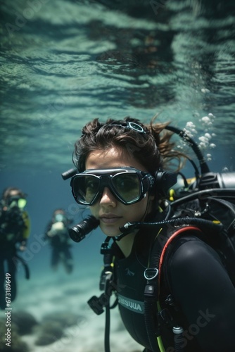 Deep Blue Discovery: Scuba Divers Exploring the Ocean Realm © Kinga