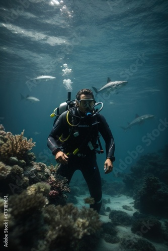 Deep Blue Discovery: Scuba Divers Exploring the Ocean Realm © Kinga