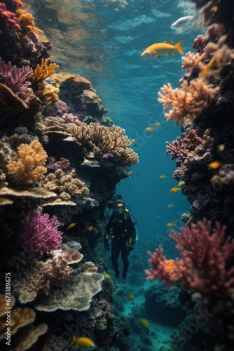 scubadiving, coral reef and fishes