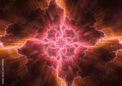 Hot red plasma lightning, abstract energy background
