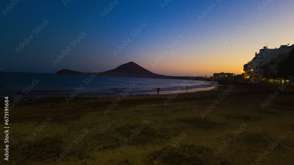El Médano beach at sunset