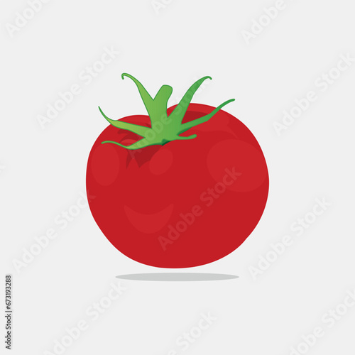 Vector illustration of a red tomato on a white background in cartoon style