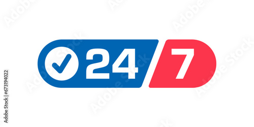 24:7 logo. 24 hours, seven days concept. 24-7 days logo