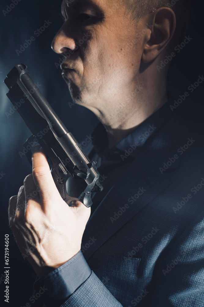Spy thriller mafia boss assasin portrait Spy thriller mafia boss assasin portrait
