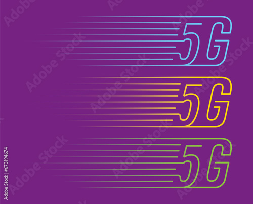 5g logo. faster 5g logo on purple background