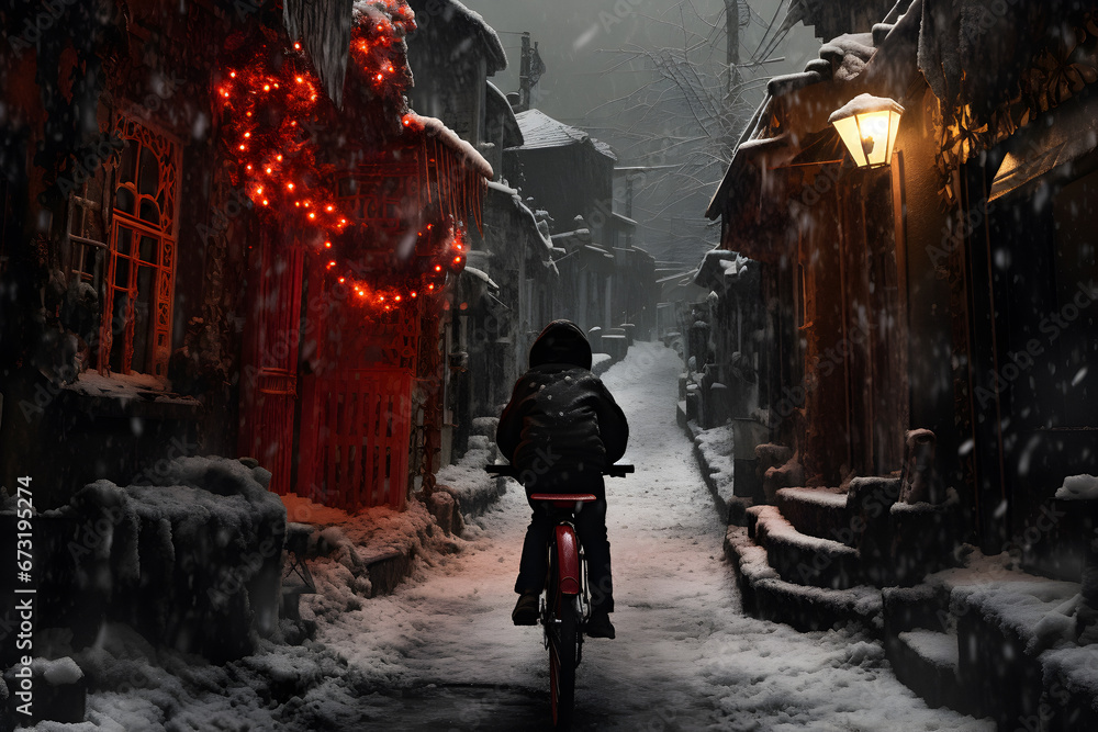 winter bike, bicycle standing outdoors, winter nature, Fatbike