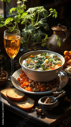The Perfect Autumn Soup in a Fine Bowl on Blurry Background