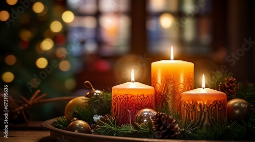 Candles Burning Indoors During Advent Celebration  Cozy Holiday Atmosphere
