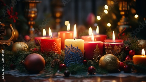 Candles Burning Indoors During Advent Celebration, Cozy Holiday Atmosphere