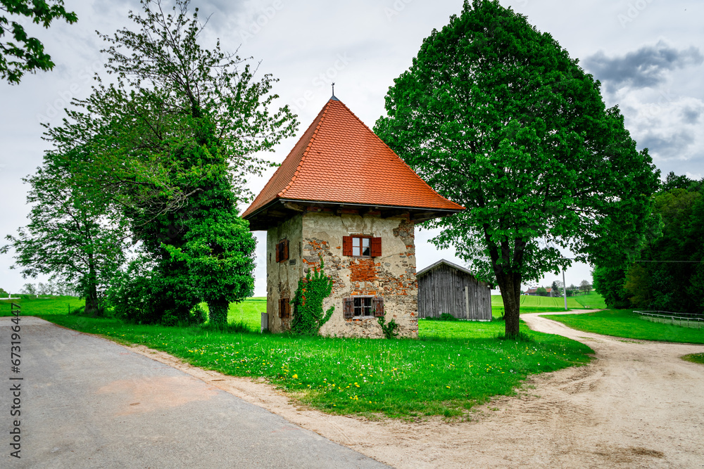 Fototapeta premium Old Toll Tower in the Bavarian Forest, Bavaria, Germany.