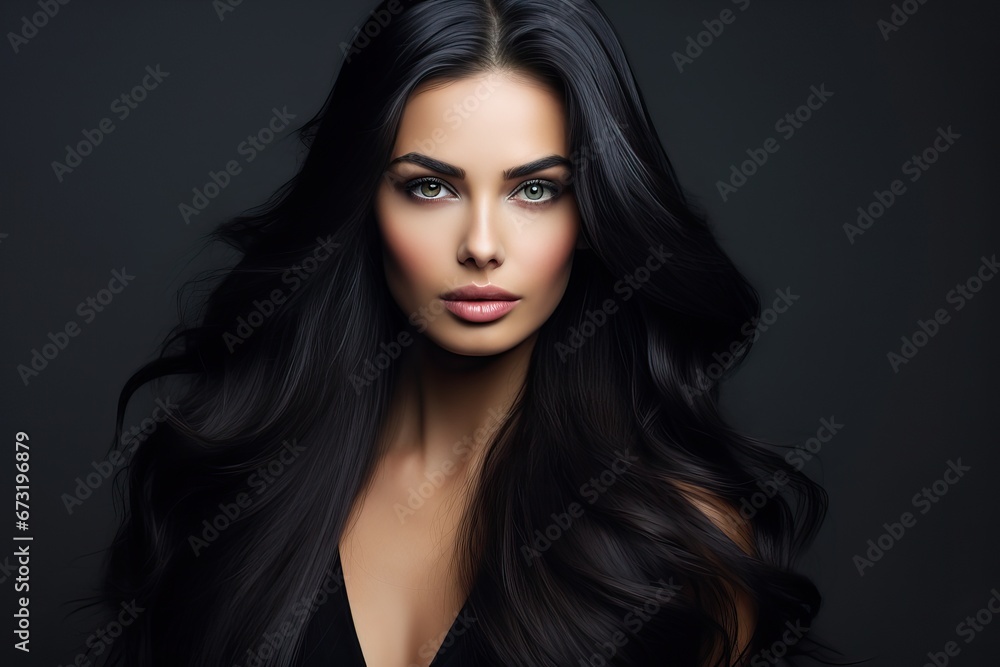 Fototapeta premium Ravishing Brunette: Beautiful Woman with Luxurious Hair