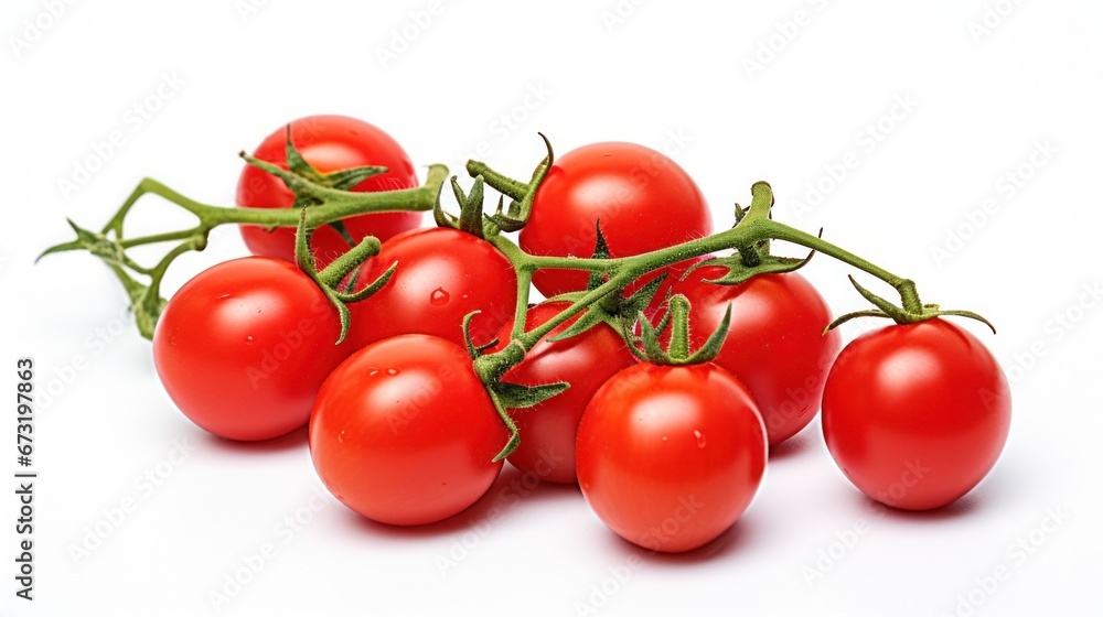 a few red cherry tomatoes on a white background