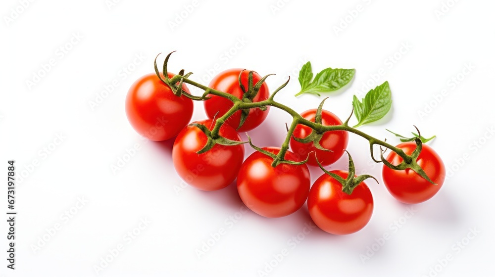 a few red cherry tomatoes on a white background