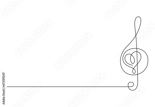 Continuous one line drawing of treble clef. Minimalist logo and symbol of sound and music concept in simple linear style vector illustration. Pro vector.